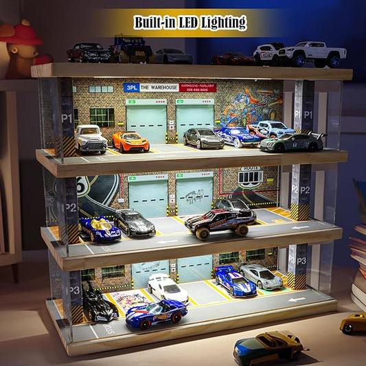Almacenamiento para Hot Wheels: Maqueta de Garaje de Estacionamiento de Autos de Juguete con Luces