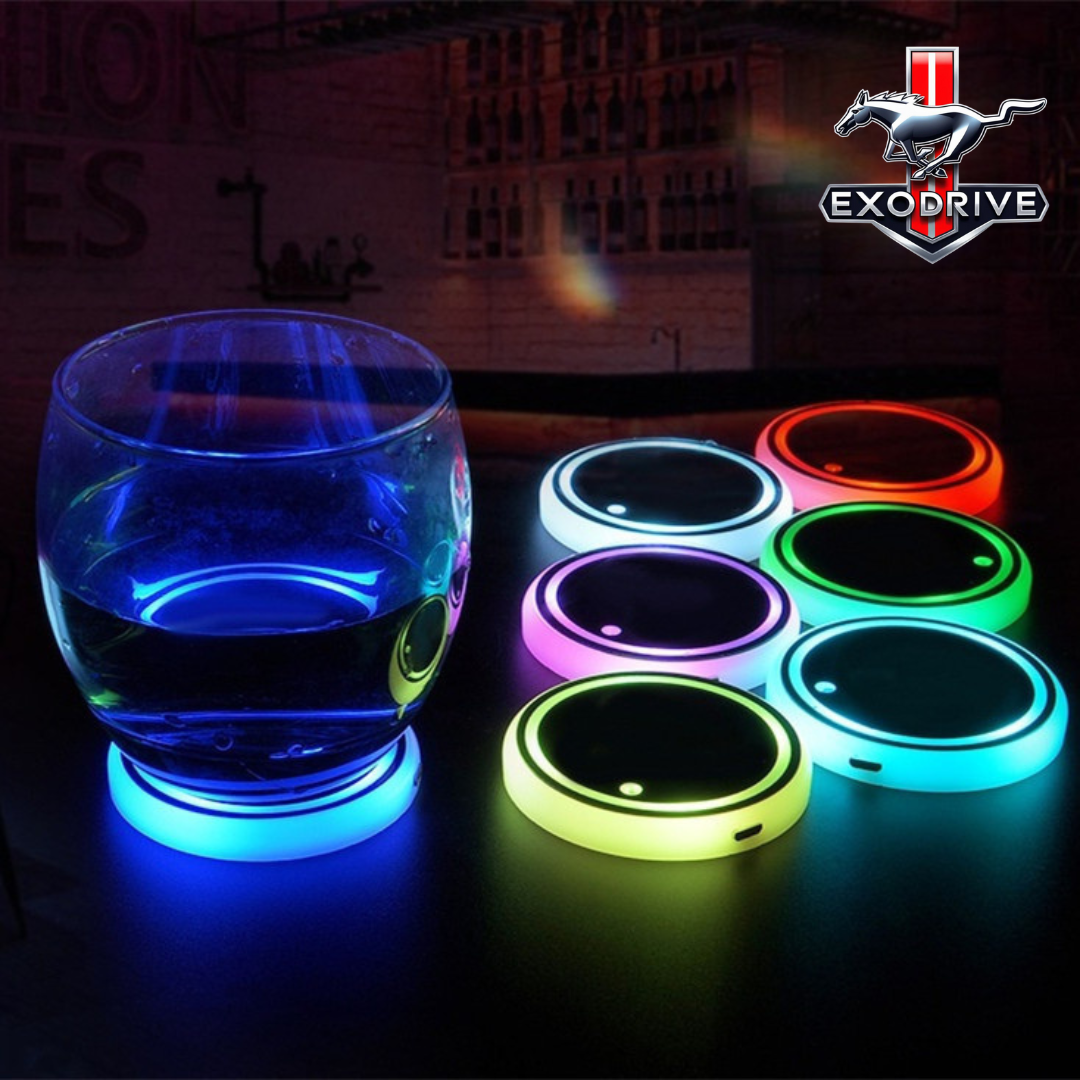 Posavasos LED Multicolor para Auto – Recargable por USB y Energía Sola