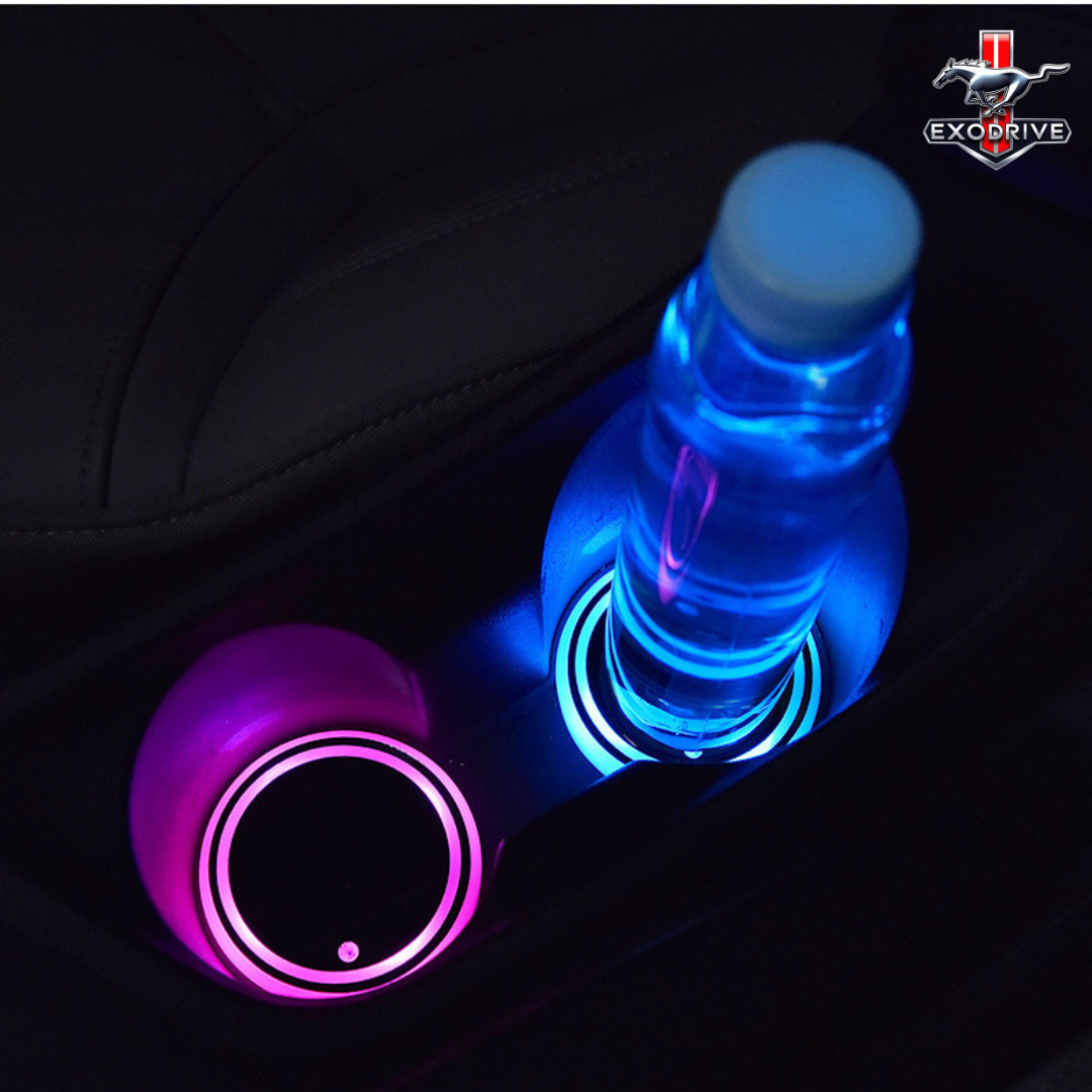 Posavasos LED Multicolor para Auto – Recargable por USB y Energía Sola