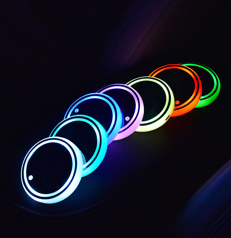 Posavasos LED Multicolor para Auto – Recargable por USB y Energía Sola